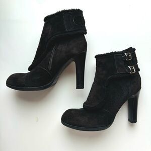 Gianni Barbato Italian Heeled Bootie Suede & Wool Sherpa Buckle Ankle EU39.5 US9